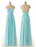 A-line Sheer V Neckline Blue Chiffon Ruched Beaed Bridesmaid Dress